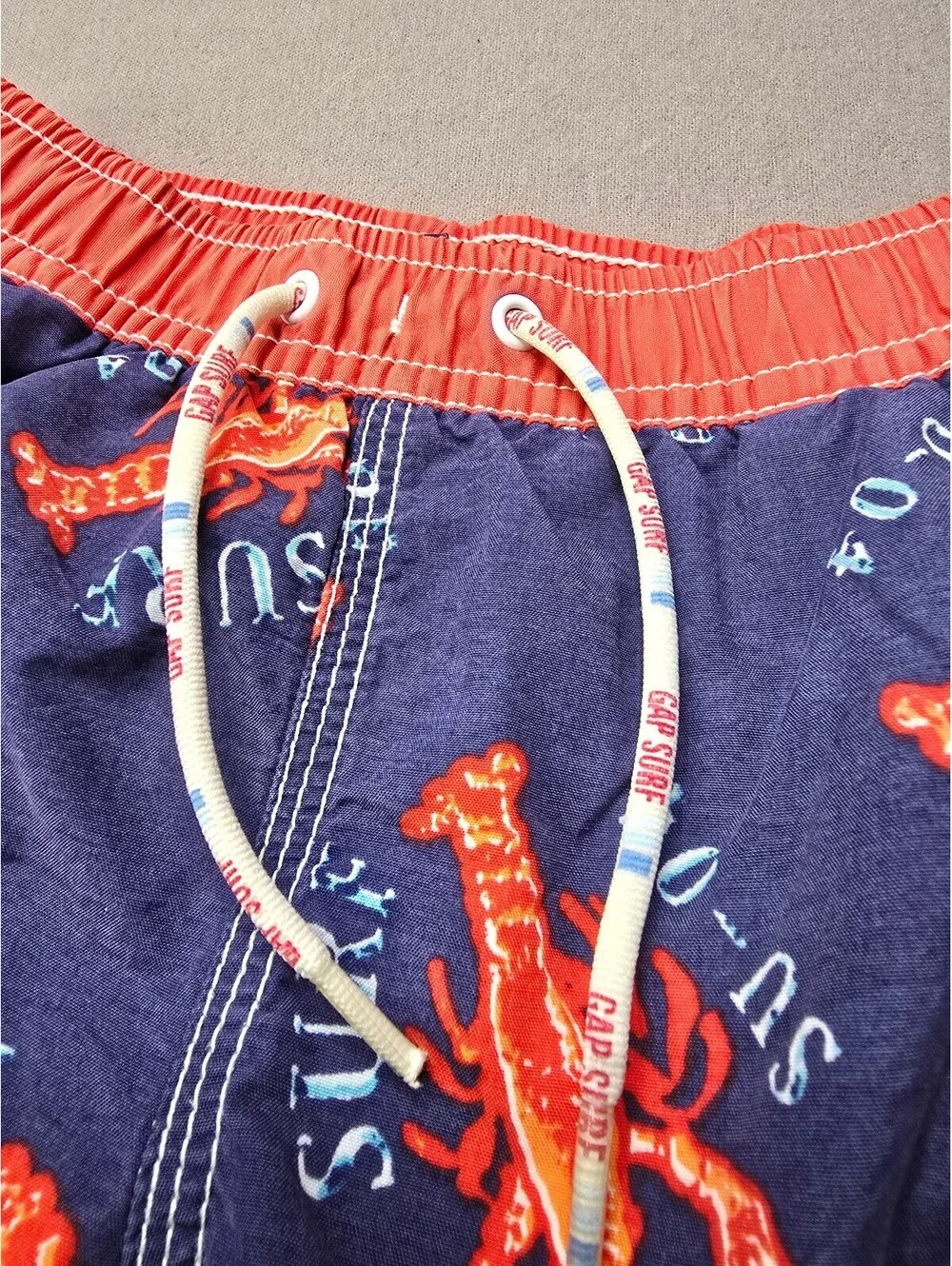 Baby Gap Toddler Lobster Print Swim Trunks 12-18 Months Blue Red Lined Beach